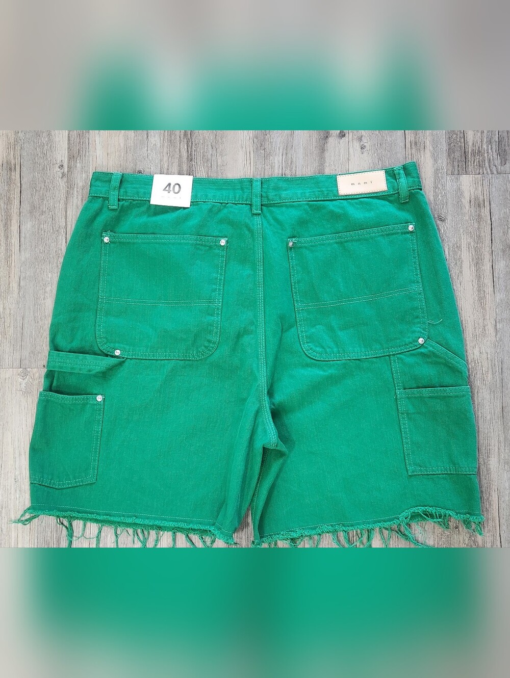 Men's‎ MNML denim carpenter shorts size 40 cut off style Green NEW Baggy